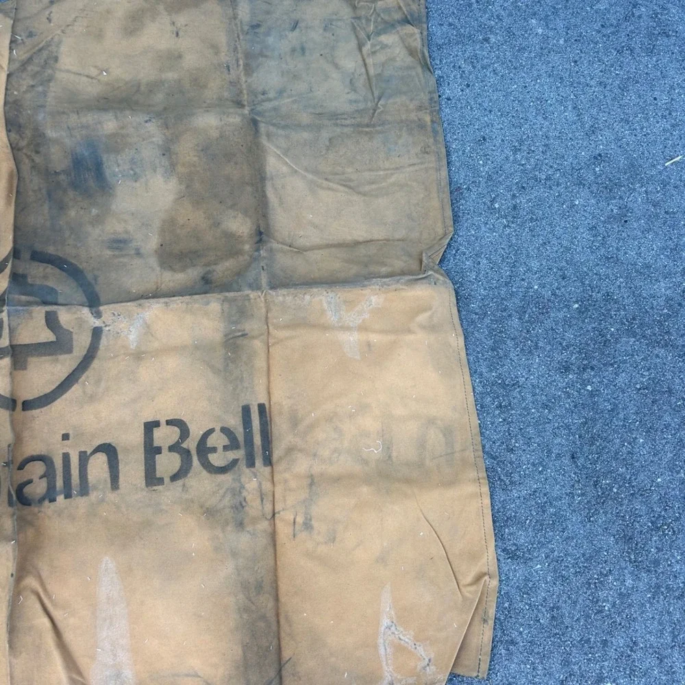 Vintage Mountain Bell Canvas Utility Tarp Bell‎ System Logo Work Mat 43x36 Tan
